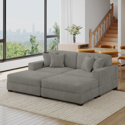 4 - Piece Upholstered Gray Chenille Modular Sectional Sofa with Throw Pillows & Removable Ottomans