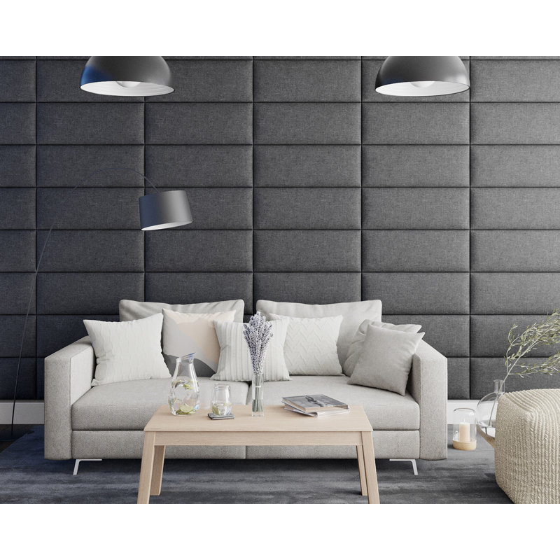 Kanchan 30 cm x 75 cm Peel and Stick Upholstered Wall Paneling in Charcoal, Light Charcoal
