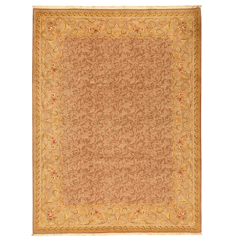 Tapis brun et crème noué à la main de haute qualité