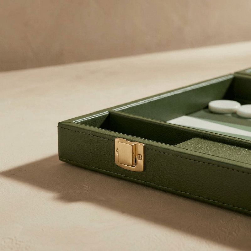 Green Leather Backgammon Set
