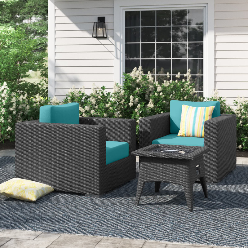 Ensemble de patio extérieur 3 pièces avec foyer Convene, Turquoise