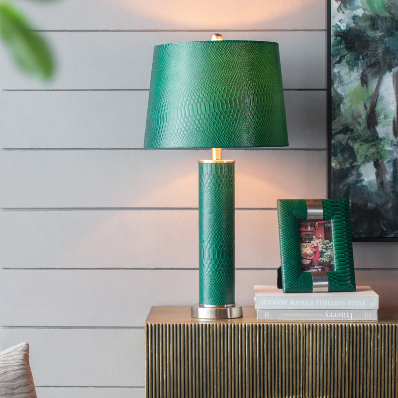 14X14x27" Leather Table Lamp, Assembly Required, Table Lamp