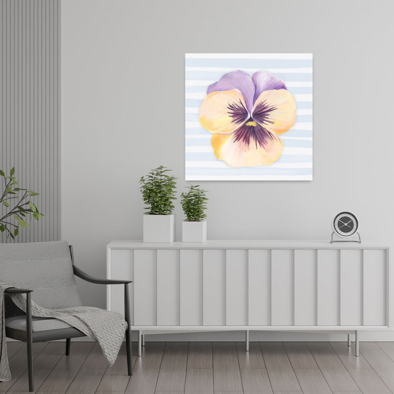 Pensée sur toile rayée I, art mural contemporain abstrait, 24" H x 24" W