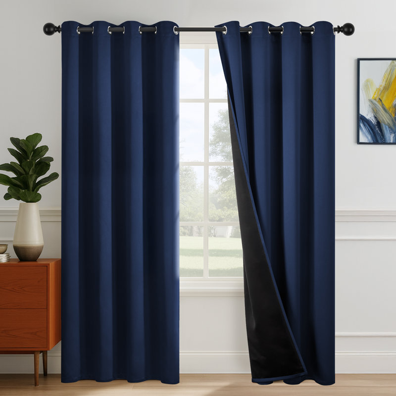 Ensemble de 2 rideaux occultants et isolants avec œillets pour chambre à coucher et salon, Marine, L 52 po x L 63 po