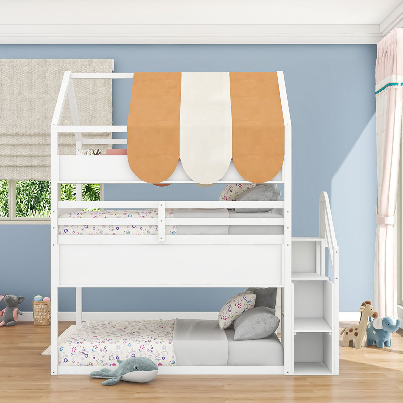 House Bed With Canopy And Bookshelves, White