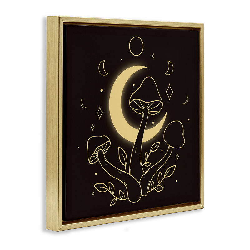 «Dancing Mushroom & Moon Floater», art mural sur toile par Ahmad Mêmeh Hussein, H 18 po x l 18 po