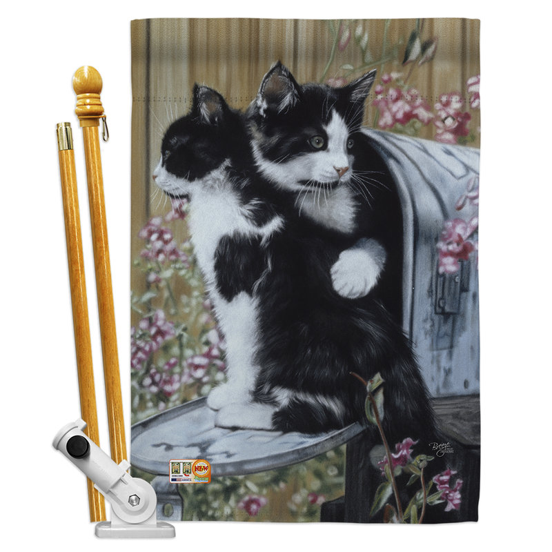 Mélange de polyester 2 côtés 40 x 28 po tuxedo cat ensemble de drapeau