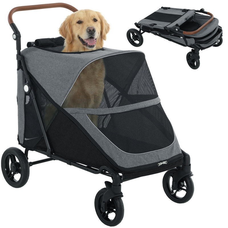 Poussette pour animaux de compagnie pour grands chiens et chats jusqu'à 66 lb, poussette pour chien à 4 roues avec suspension à ressorts tout-terrain