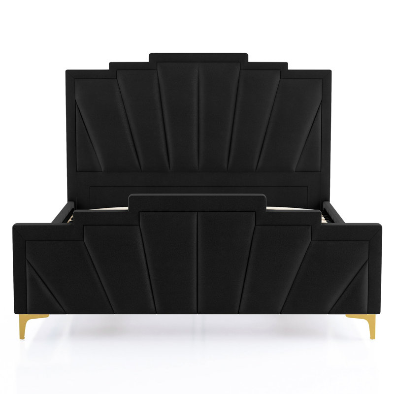 Cadre de lit 1 pièce Glam Classic Flannelette, Noir et or