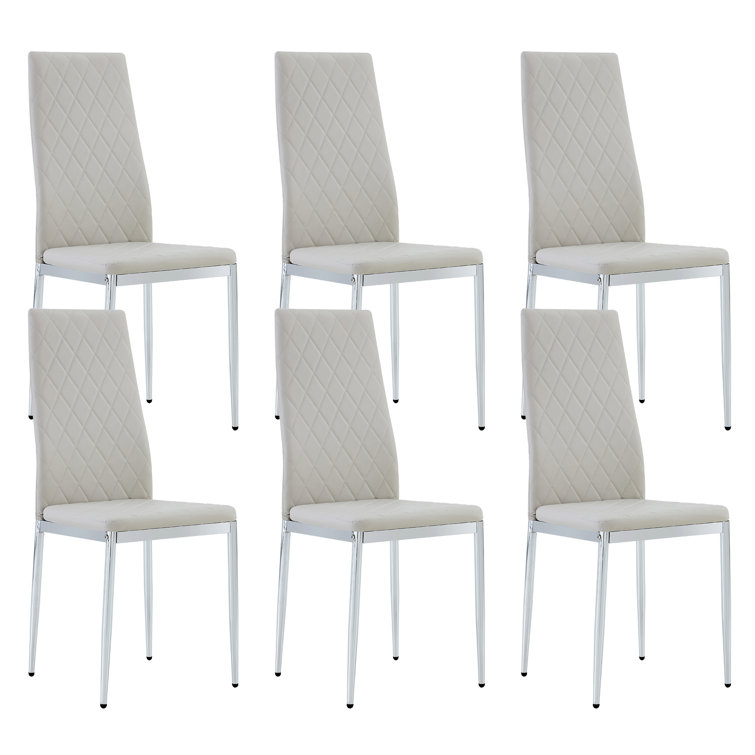 Modern Accent Chair, Upholstered Dining Chairs Set of 6, Short Plush Fabric, Armless Dining Chair with Backrest, Sherpa Chair for Dining Room, Kitchen