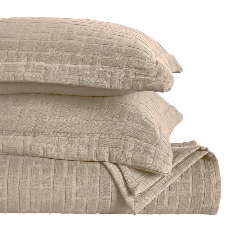 Jax Madrid Cotton Medium Weight Geometric Matelasse Bedspread And Sham Set, Full Bedspread + 2 Standard Shams, Beige
