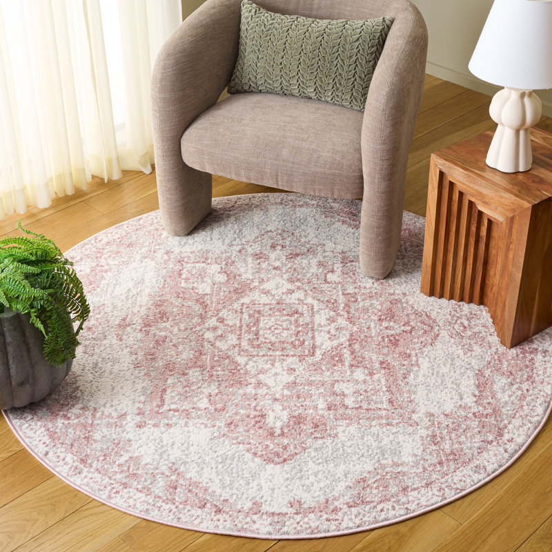 Tapis ivoire / gris / rose Lowrey, Tapis de couloir 2 pi x 8 pi