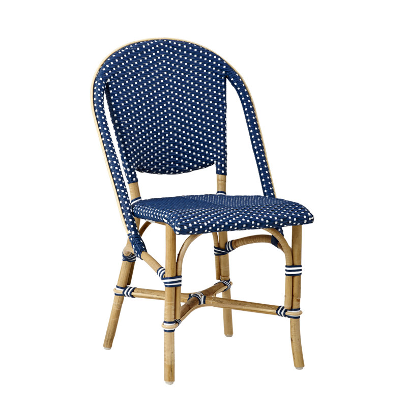 Popplestone Sofie Rattan Bistro Side Chair, Navy with White Dots