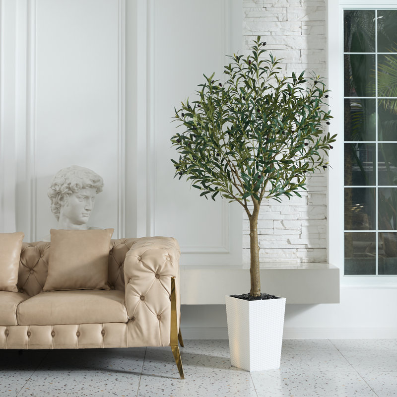 Adcock UV Resistant Artificial Olive Tree for Indoor & Outdoor Decor, Large Plastic Base with Pebbles, 72" H x 24" W x 24" D