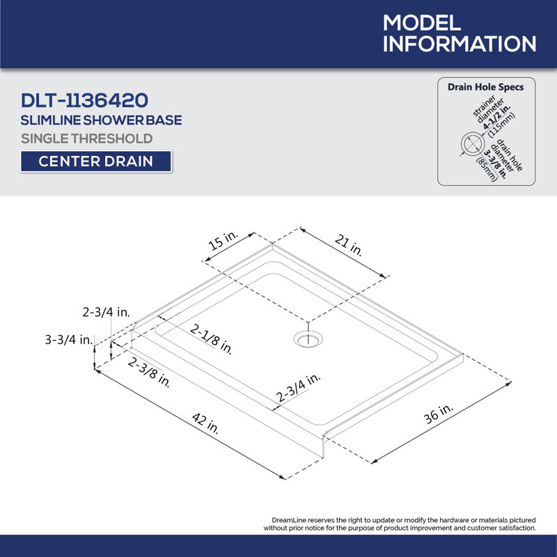 DreamLine SlimLine 36 po x 42 po x H 2 3/4 po, Biscuit