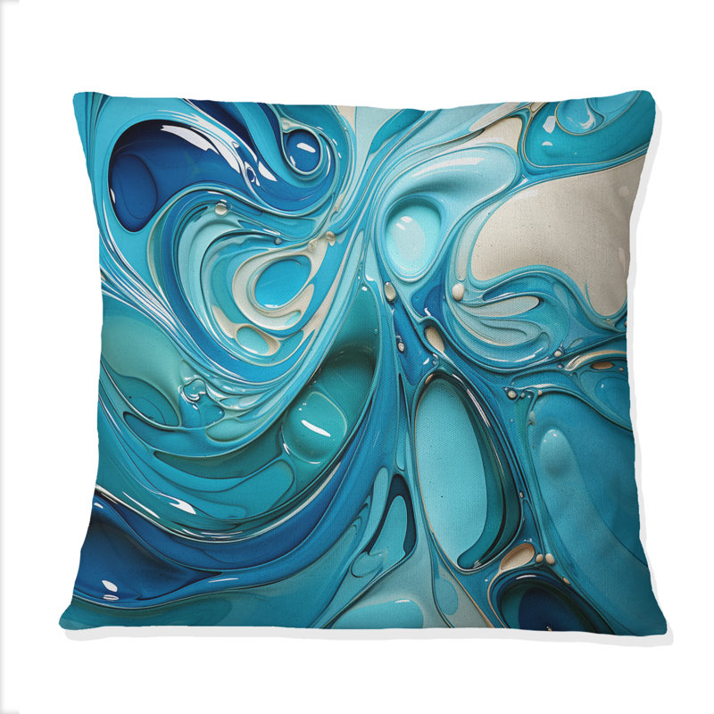 Blue Fluid Grind II - Abstract Marble Printed Throw Pillow