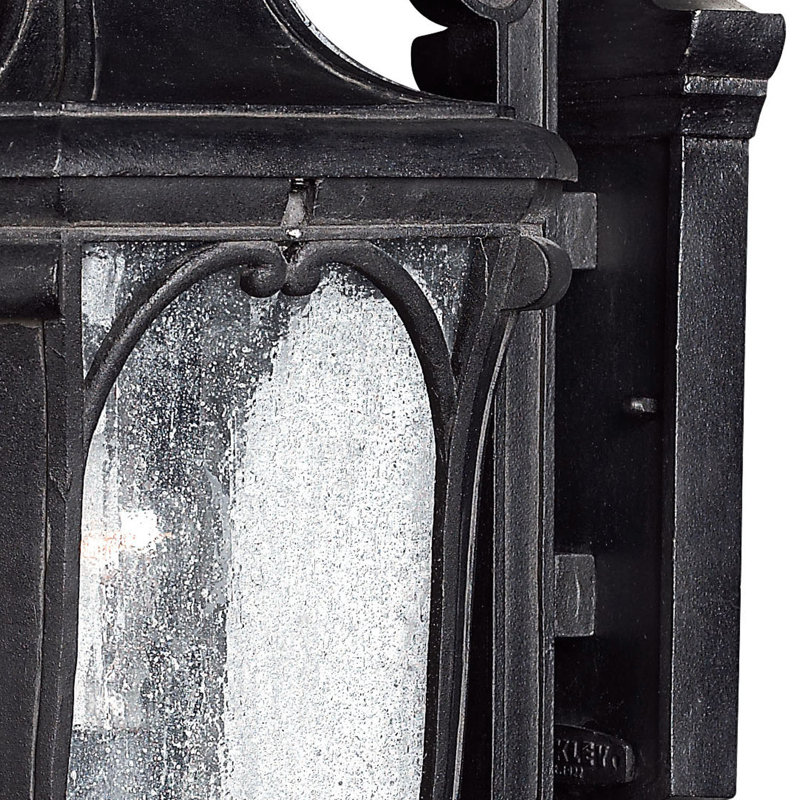 Museum Black Cast Aluminum Outdoor Wall Sconce with Seedy Glass