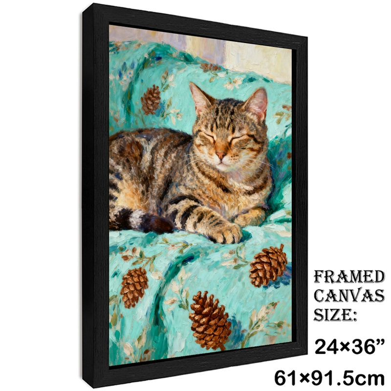 Chat noir encadré rétro avec motif floral, impressions sur toile de style rétro, H 37 po x l 25 po