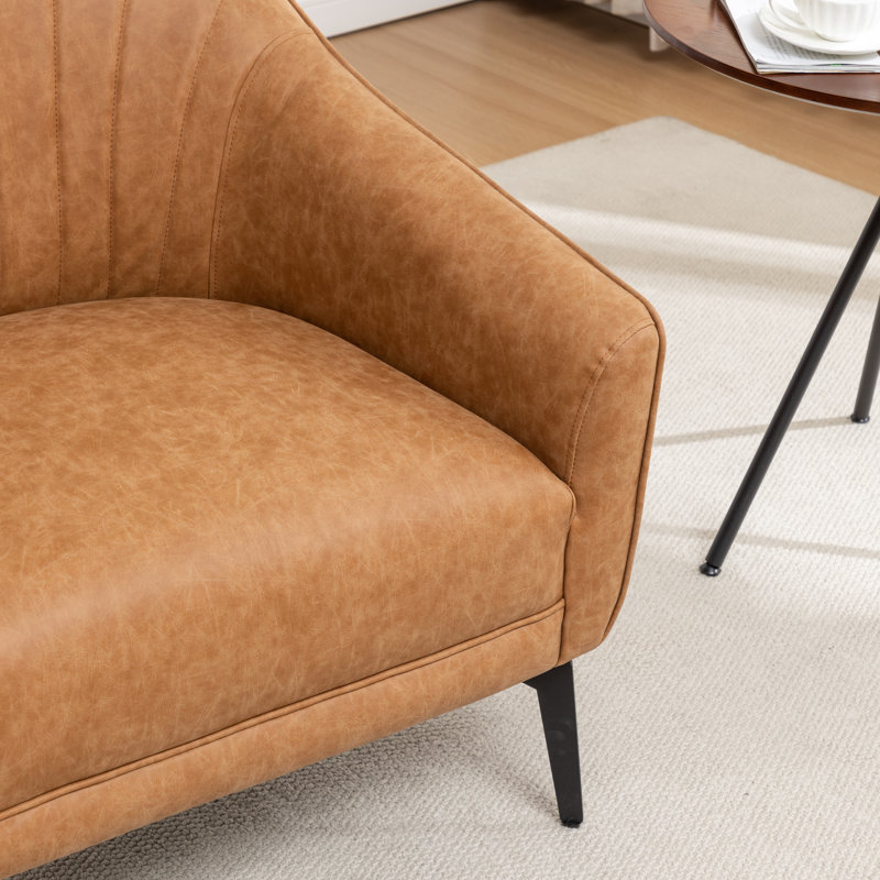 Fauteuil demi-tonneau en simili cuir Ammon, Similicuir brun