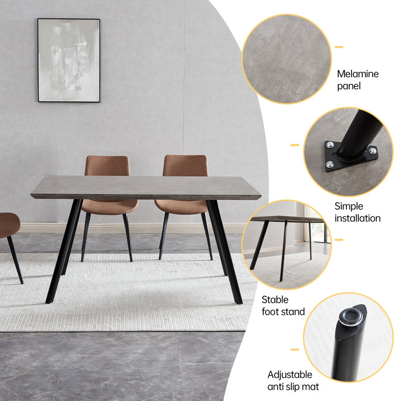 Greet Kitchen Table Rectangular, Mid-Century Dining Table Set with Metal Base, Upholstered Leather Chairs for Kitchen, Dining, Living, Reception, Office Guest, Outdoor, and Home Furniture