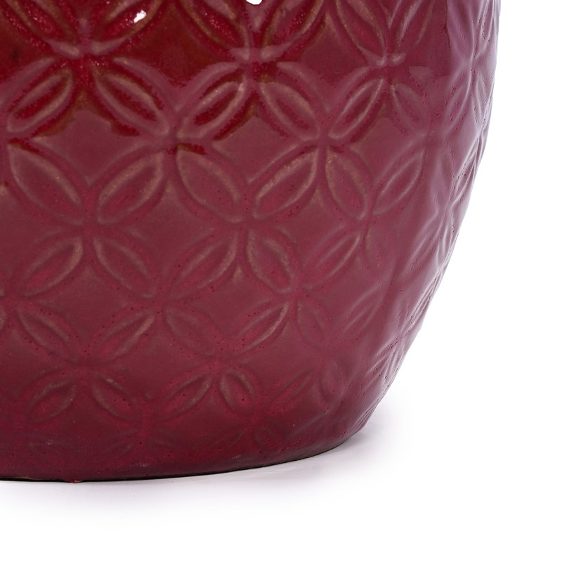 Bean Paste Red Ceramic Flowerpot Of 3 For Indoor Outdoor Use, Contemporary Planters With Glossy Finish And Drainage Hole, 15.34 Inches Wide, Deep, 13.22 High, 47.65 Pounds Planter 3, Ideal Patio,