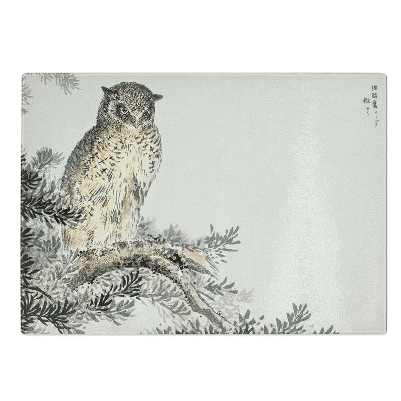Glass Japanese Scops Owl by Numata Kashu Chopping Board, 28.5 cm W x 20 cm L