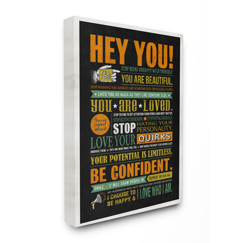 «Hey You Inspirational Neon Word Design» par Ester Kay, reproduction d'art textuel sur toile, H 20 po x l 16 po, Toile tendue