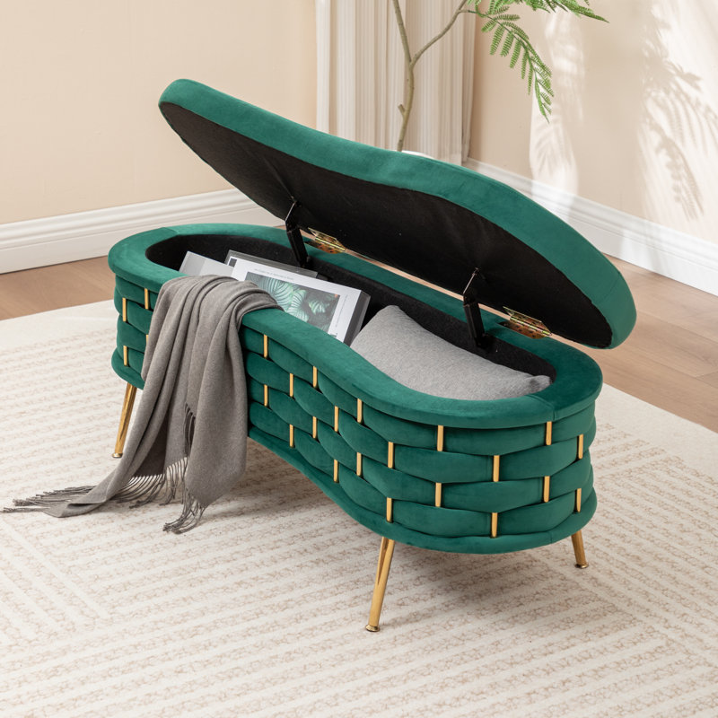 Banc de rangement rembourré Cristen, Vert foncé