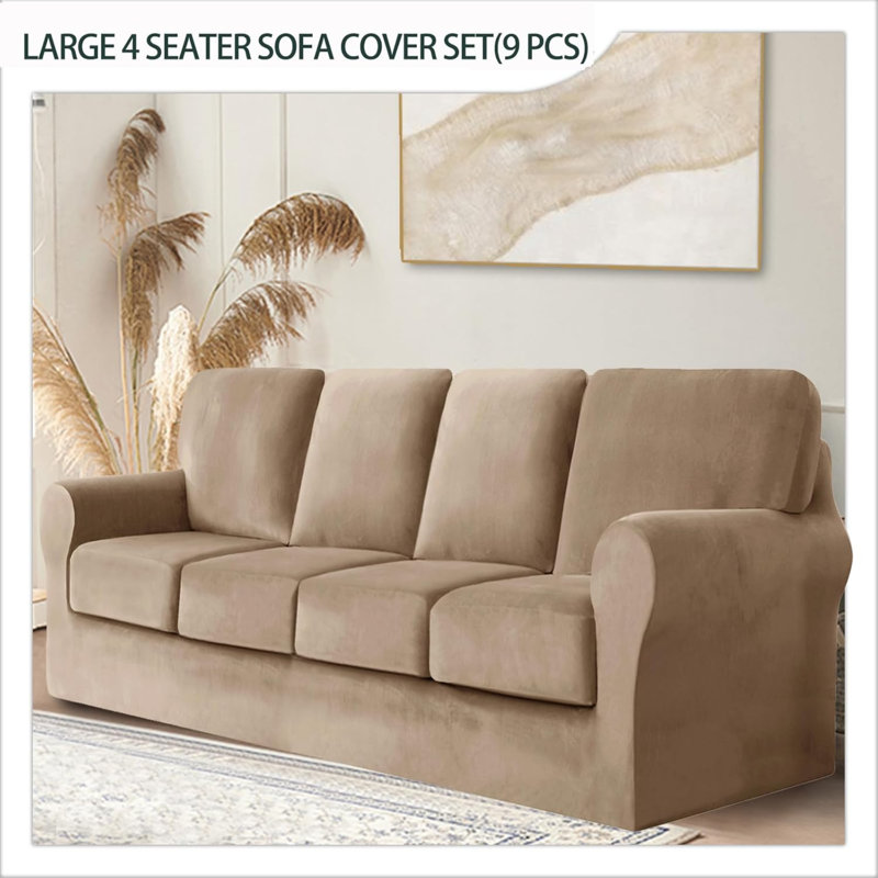 Sofa Cover With Separate Seat Cushions And Backrests Stretch Velvet Sofa Slipcover Couch Covers Furniture Protector Split Combined (Large 4 Seat Set 9 PCS)
