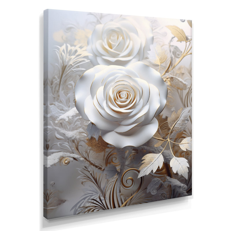 «White Rose Golden Golden Ethereal Leaves» - impression d'art mural rose, Toile tendue, H 44 po x l 34 po x P 1,5 po