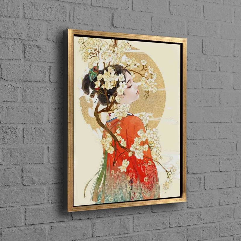 Abstrait art mural japonais en toile de coton Geisha abstrait 3D parfait comme pièce de décoration intérieure unique, Doré