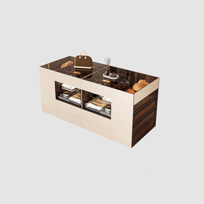 Simple vitrine de rangement pour bijoux avec îlot central, Beige