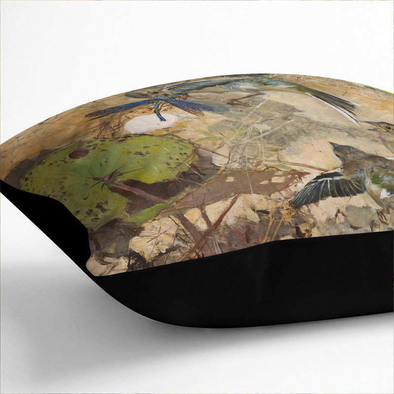 Birds And Dragonflies Square Throw Cushion, 55cm H x 55cm W x 20cm D, Black