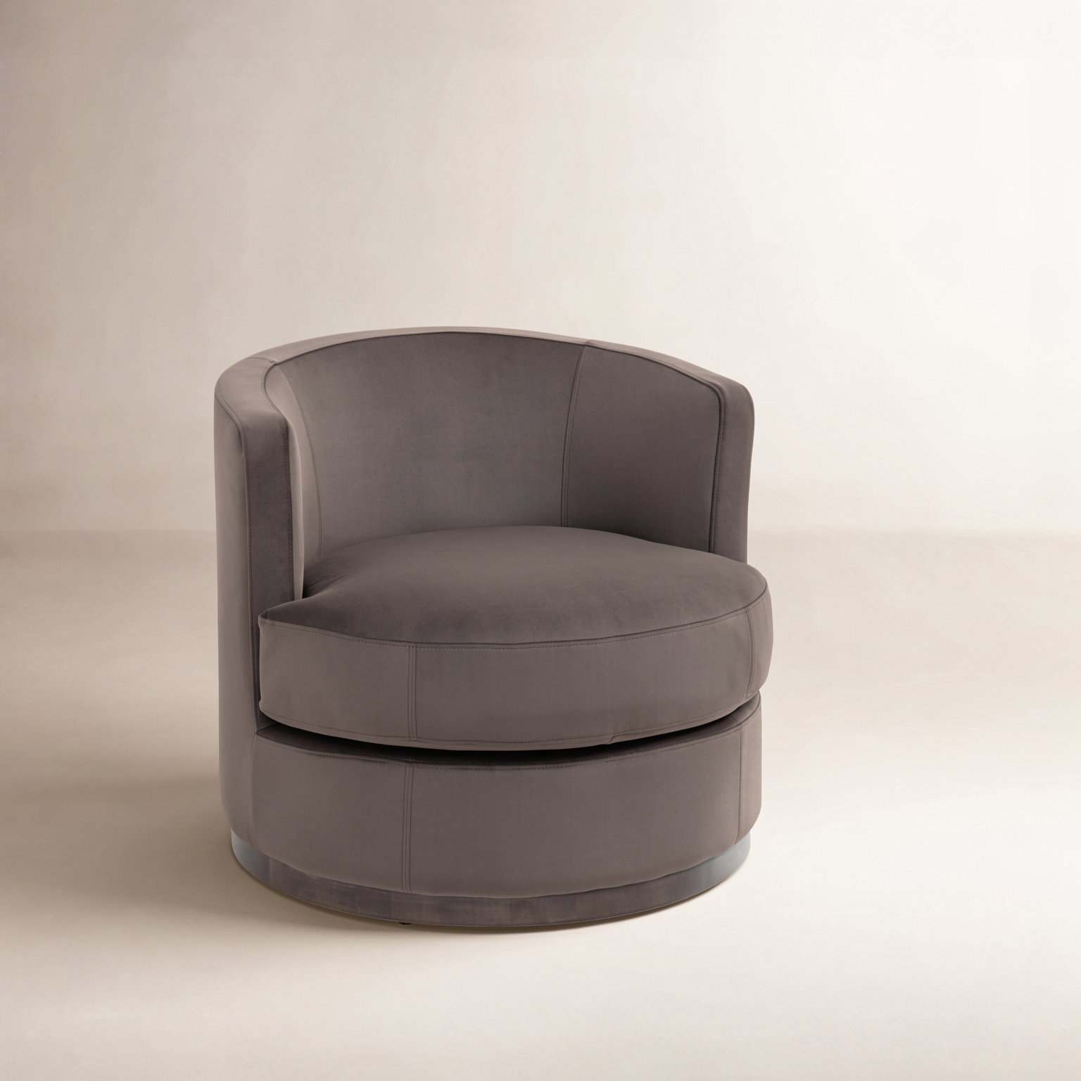 Arabella Swivel Barrel Chair, Truffle Velvet Performance Mohair