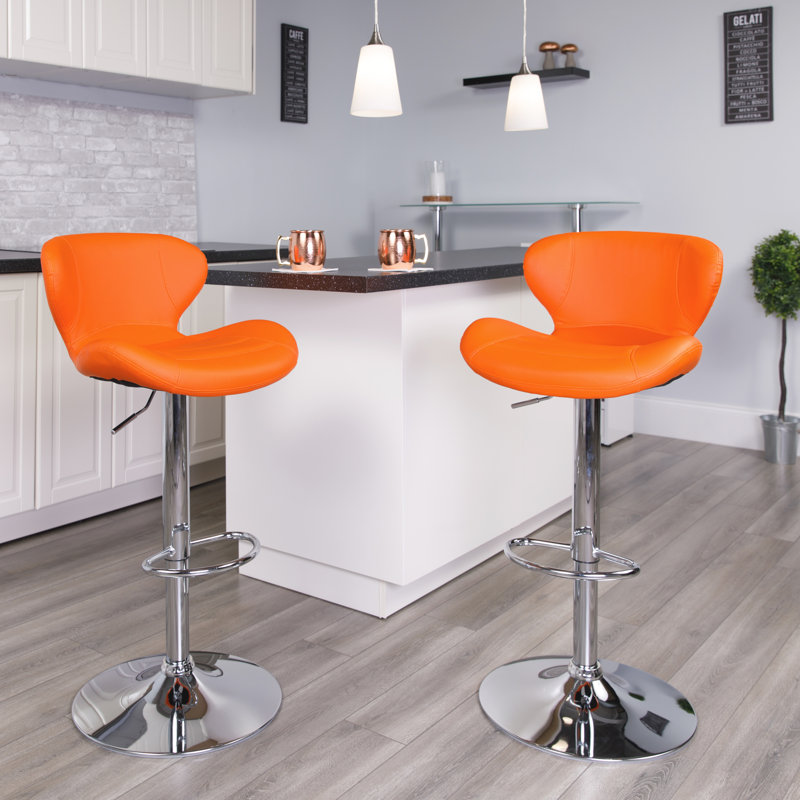 Tabouret de bar réglable en vinyle Guajardo, Orange