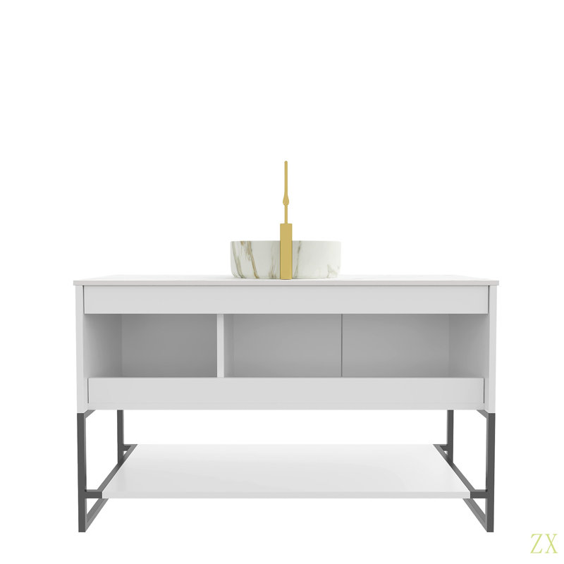 Ensemble de meuble-lavabo et de meuble-lavabo autoportant avec 3 portes et tablette ouverte TULIO, Blanc