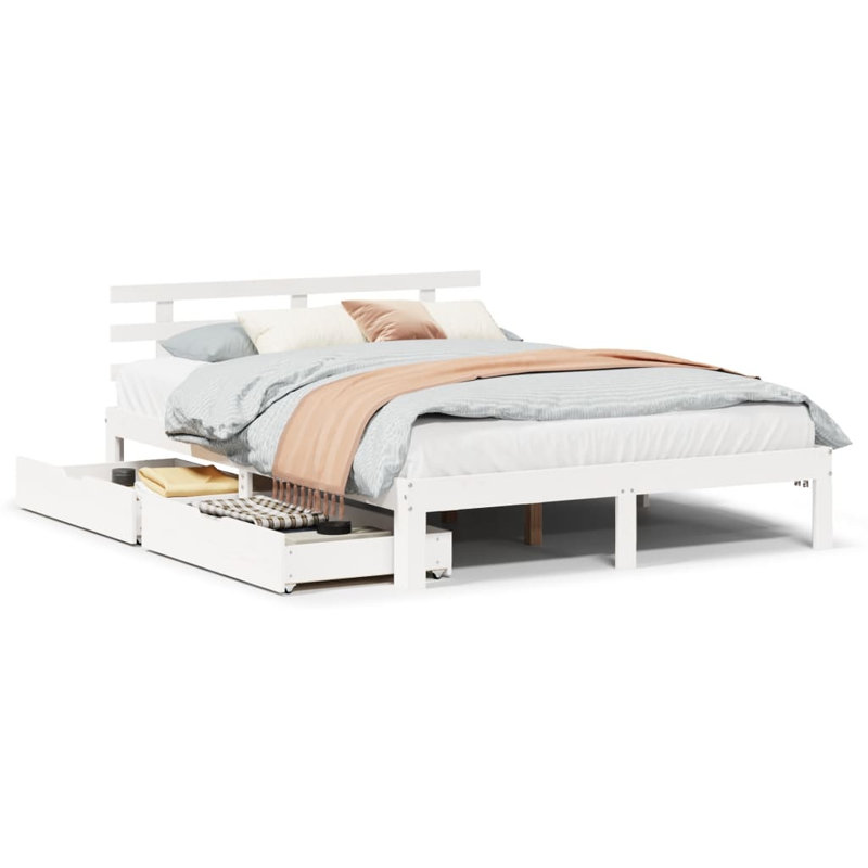 Bed Frame With Drawers Without Mattress, 120 x 200cm, White