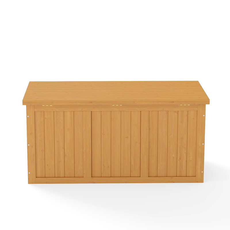 Boîte de rangement en bois massif 67 gallons avec siège et table pour les outils de jardin, coussins de patio, paquet de 38 lb