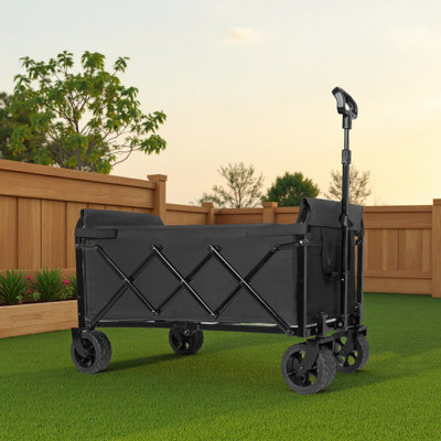 Upgraded 5*2" Wide Wheels-Expandable Dual-Layer Utility Wagon With 100% Extra Space, 220Lbs Capacity Grocery Cart For Camping