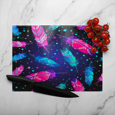 Painted Bird Feathers Glass Chopping Board