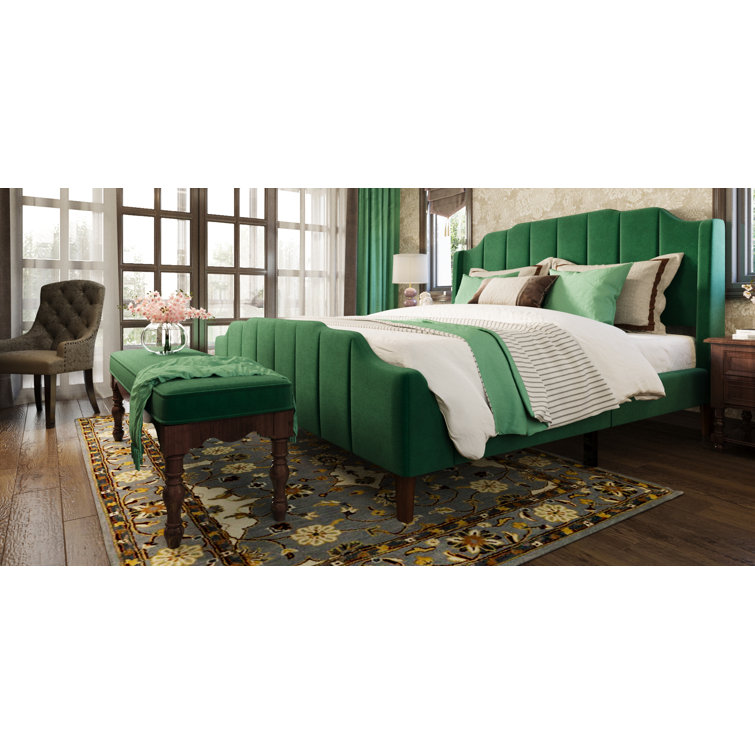 Allyson Queen Size Modern Curved Upholstered Bed Mercury Row Teen Color: Green