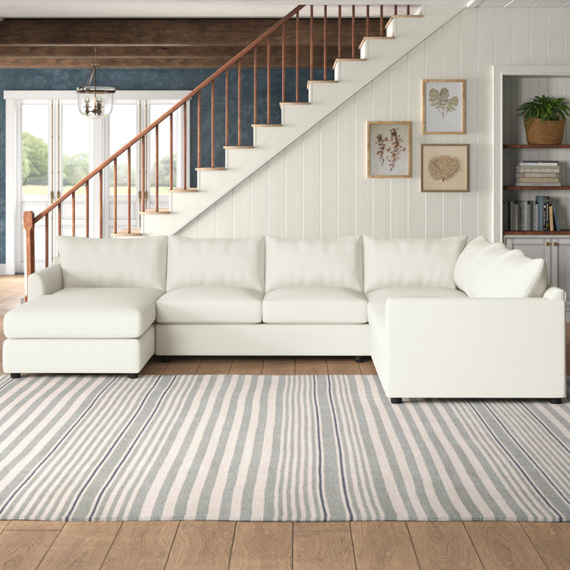 Canapé modulaire rembourré 3 pièces Cecelia, Tissu blanc Sunbrella®, Orienté vers la droite