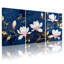 Ensemble de 3 tableaux sur toile tendue avec motif de fleurs et de feuilles de magnolia-628414889