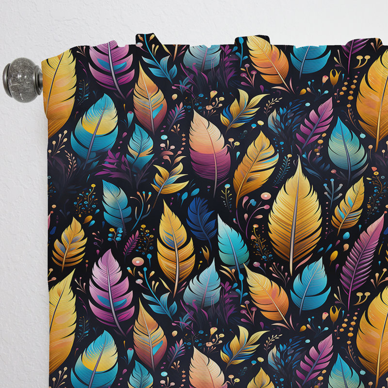 Tribal Dreamscape Feather Boho Motif III - Rideau obscurcissant abstrait Boho - 1 panneaux, L 52 po x L 90 po