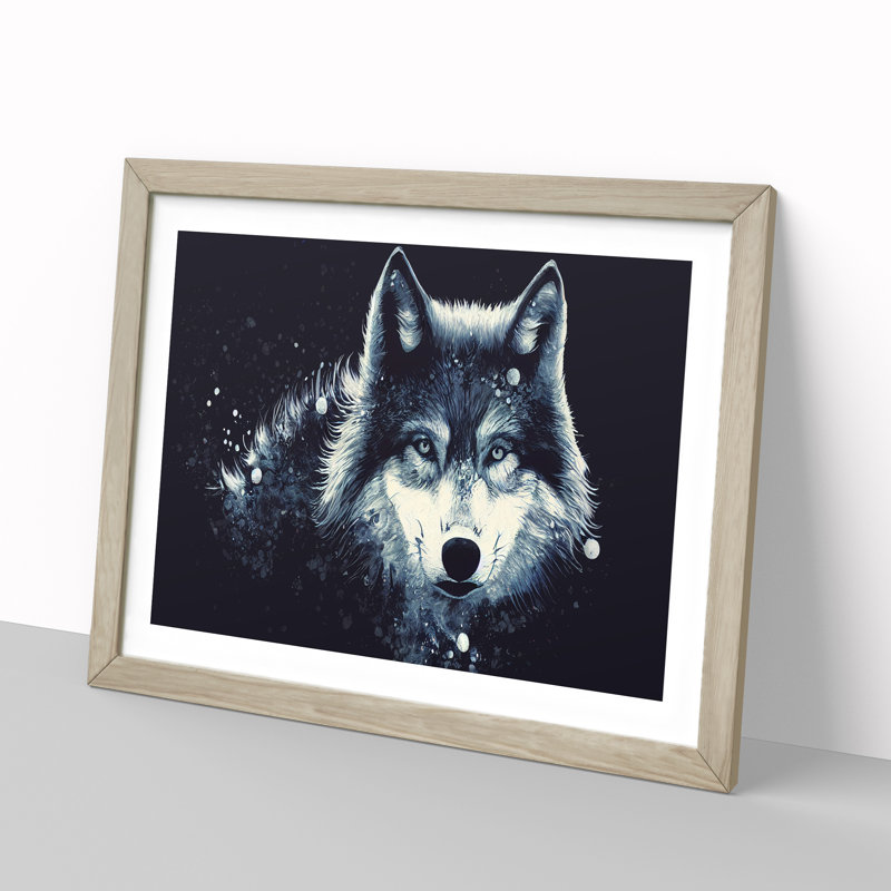 XH1022-10278X Wolf Splatter - Single Picture Frame Print, 46cm H x 64cm W, Oak