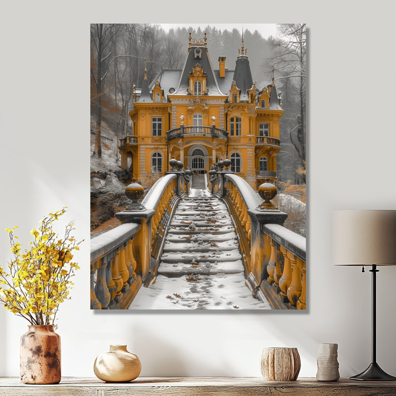 Orange orange, château d'hiver en France - Châteaux, art mural, Toile tendue, H 20 po x l 12 po