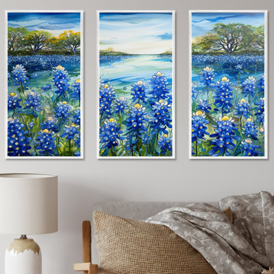 «Calming Blue Bonnets Floral Field I», ensemble d'art mural sur toile Flower Field