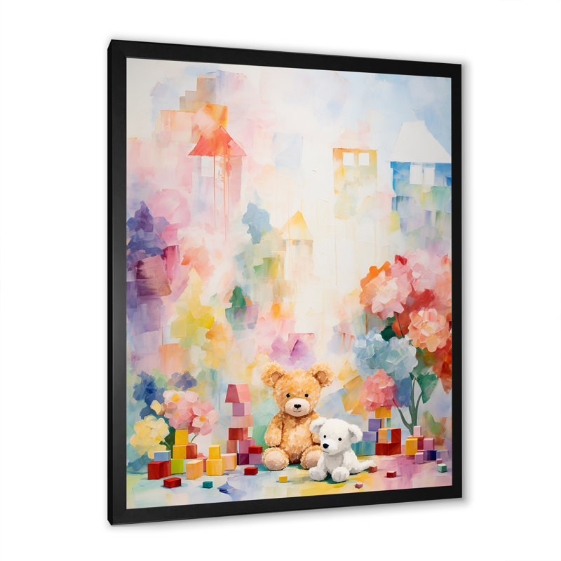 «Whimsical Kids Floral Haven IV», art mural pour chambre de bébé, Cadre photo noir, H 20 po x l 12 po x P 1 po