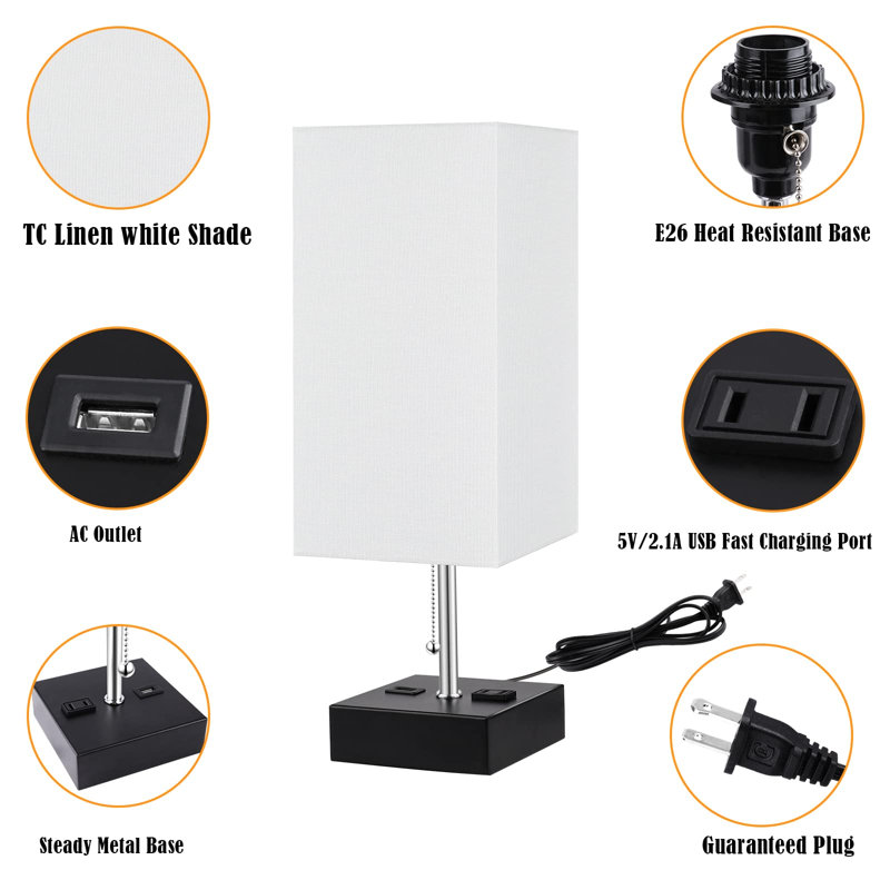 Lampe de table USB en métal Dramford, Blanc, H 15,71 po x l 5,31 po x P 5,31 po