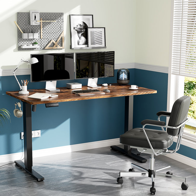 Jakyb Standing & Height-Adjustable Desks Latitude Run Color (Top/Frame): Oak Natural/White, Size: 46.46'' H x 55.12'' W x 23.62'' D